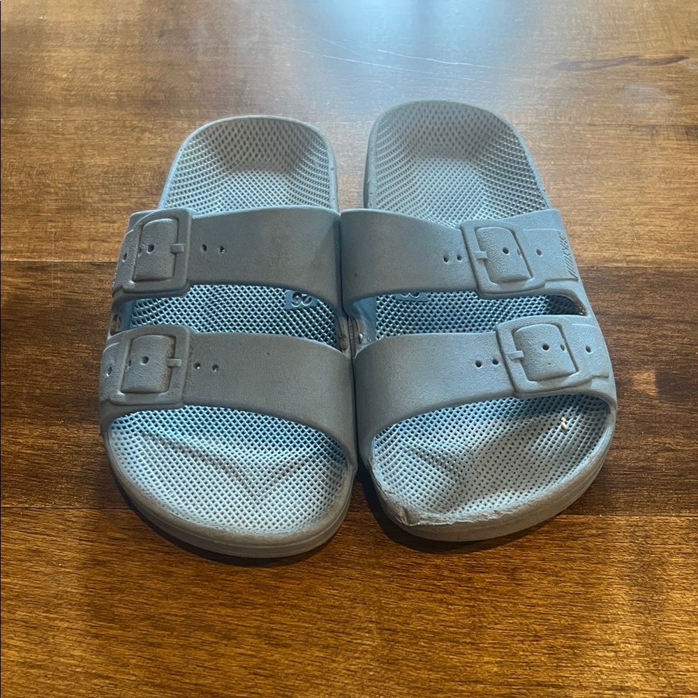 Freedom Moses Light Blue Double Strap Slide Sandals